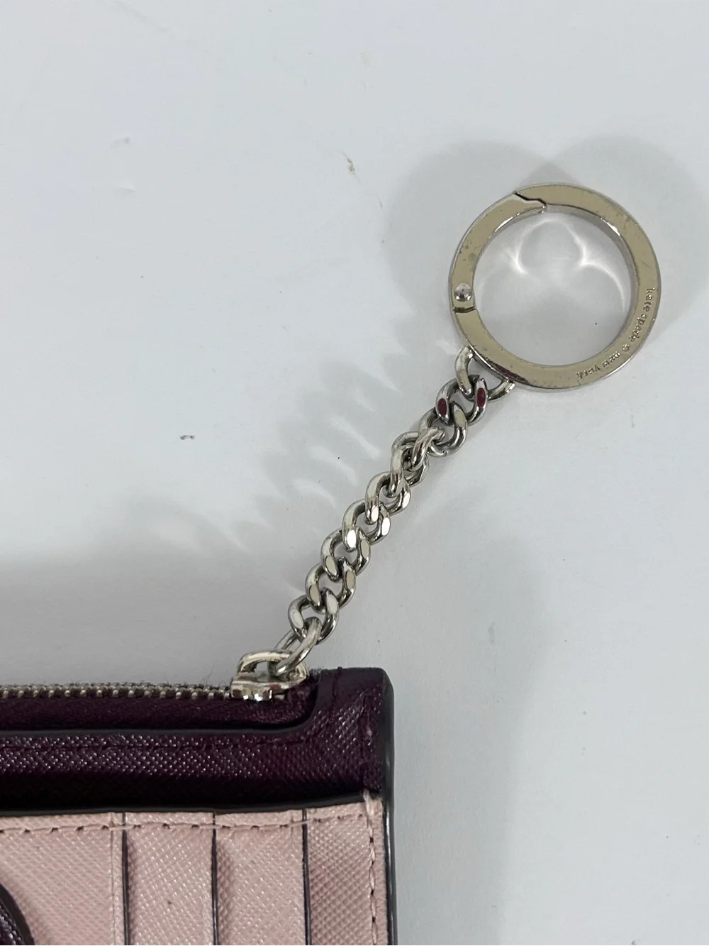 Kate Spade New York Burgundy Card Holder Wallet L- Zip Coin Purse Keychain